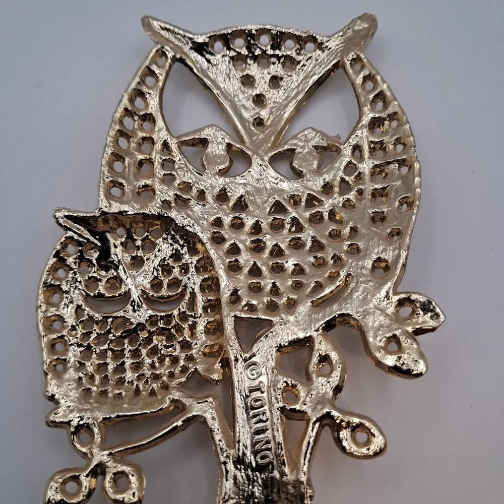 Vintage Owl Earrings Holder 1970s Torino Gold Tone